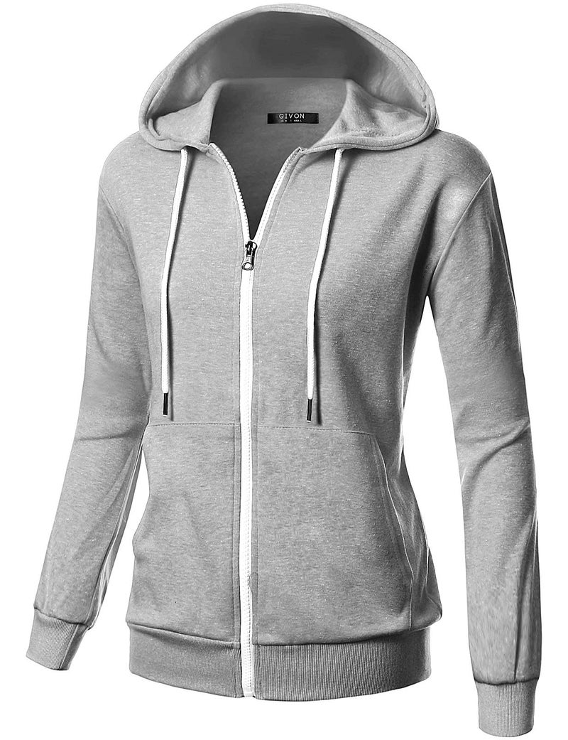GIVON Women's Lightweight Zip Up Hoodie â€“ Long Sleeve Thin Casual Hooded Jacket, Plus DCF200-GREY-XL - Image 1